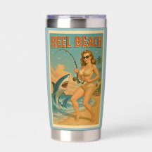Reel Beach Shark Fishing Pin-Up Retro Coastal Art