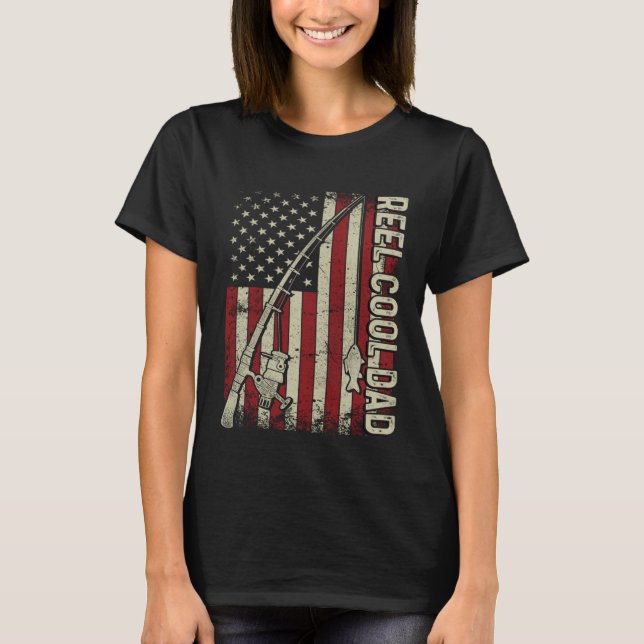 Reel Cool Dad American Flag Fishing Christmas T-Shirt (Vorderseite)