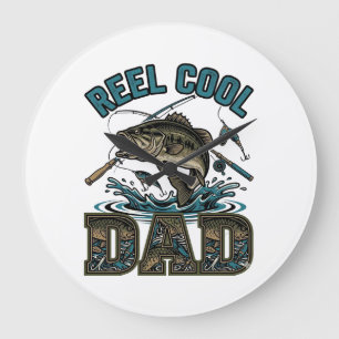 Reel Cool Dad Bass Fishing Vintage Vektor Design_1 Große Wanduhr