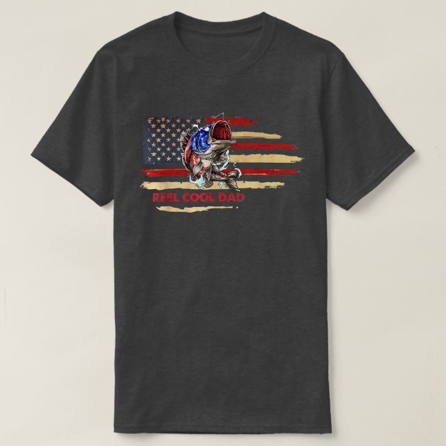 Reel Cool Dad Fishing Patriotic Day Flag  T-Shirt (Design vorne)