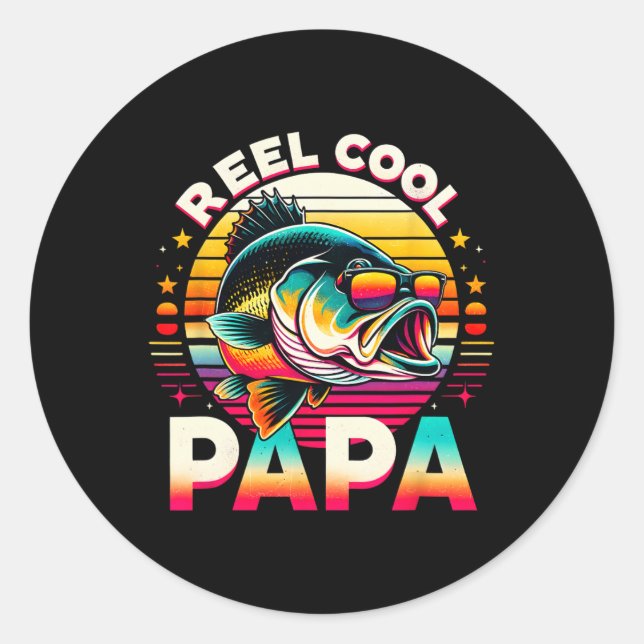 Reel Cool Papa Fisherman Fishing Dad Papa Father's Runder Aufkleber (Vorderseite)