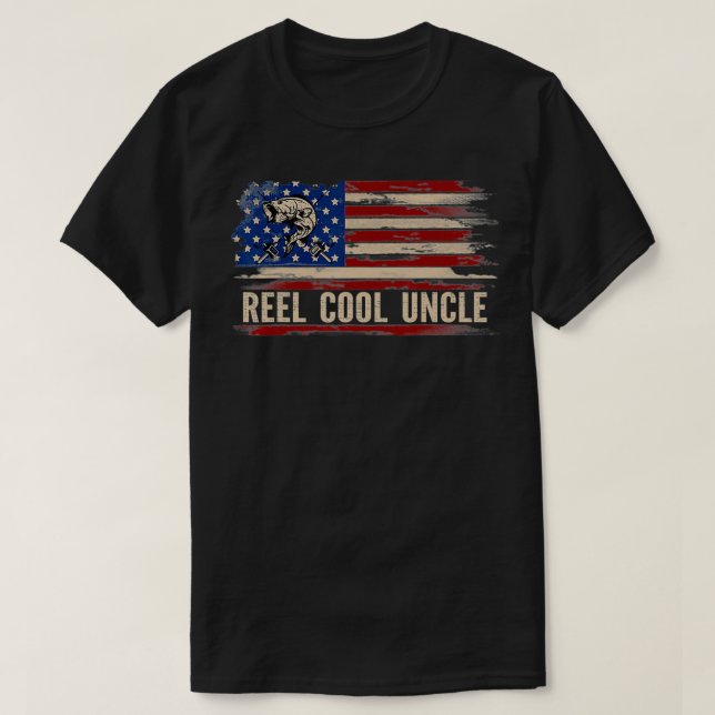 Reel Cool Uncle American USA Flag Funny FishingFis T-Shirt (Design vorne)