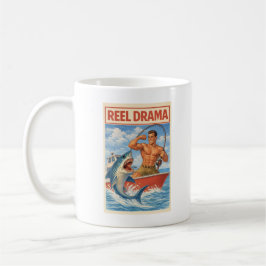 Reel Drama Shark Fisherman | Funny Retro Fishing Kaffeetasse