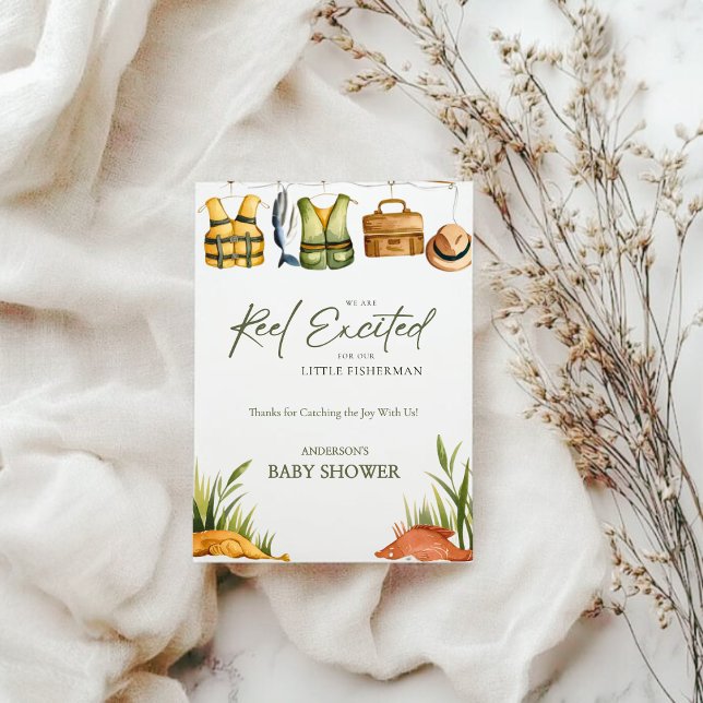 Reel Excited Little Fisherman Baby Shower  Dankeskarte (Von Creator hochgeladen)