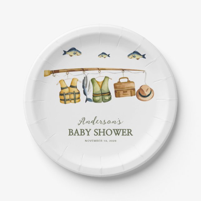 Reel Excited Little Fisherman Baby Shower  Pappteller (Vorderseite)