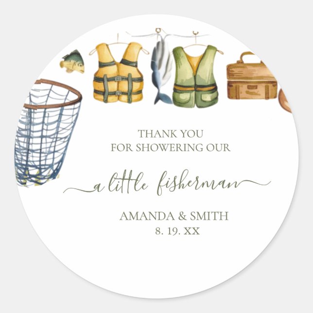 Reel Excited Little Fisherman Baby Shower Runder Aufkleber (Vorderseite)