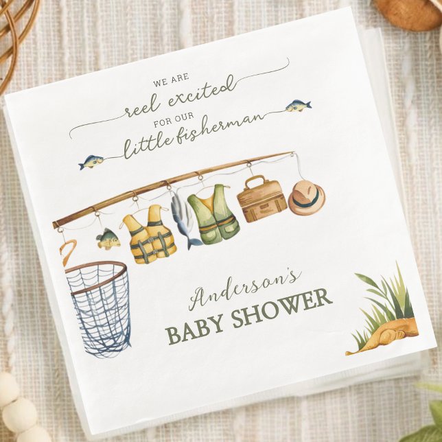 Reel Excited Little Fisherman Fishing Baby Shower  Serviette (Von Creator hochgeladen)