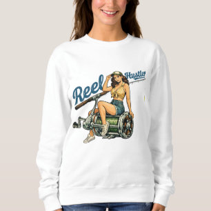 Reel Hustler Retro Angelpin-Up-Frauen die angeln  Sweatshirt