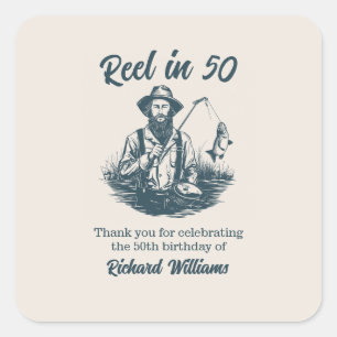 Reel in 50 Vintagen Fisherman am 50. Geburtstag de Quadratischer Aufkleber