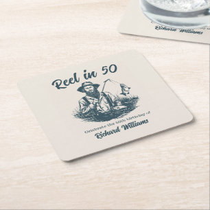 Reel in 50 Vintagen Fisherman am 50. Geburtstag de Rechteckiger Pappuntersetzer