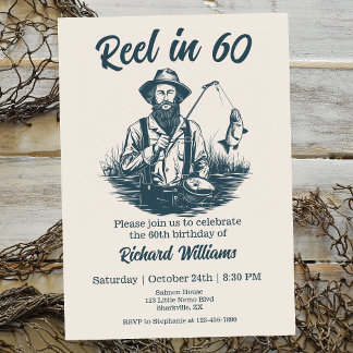 Reel in 60 Vintag Fisherman am 60. Geburtstag des  Einladung