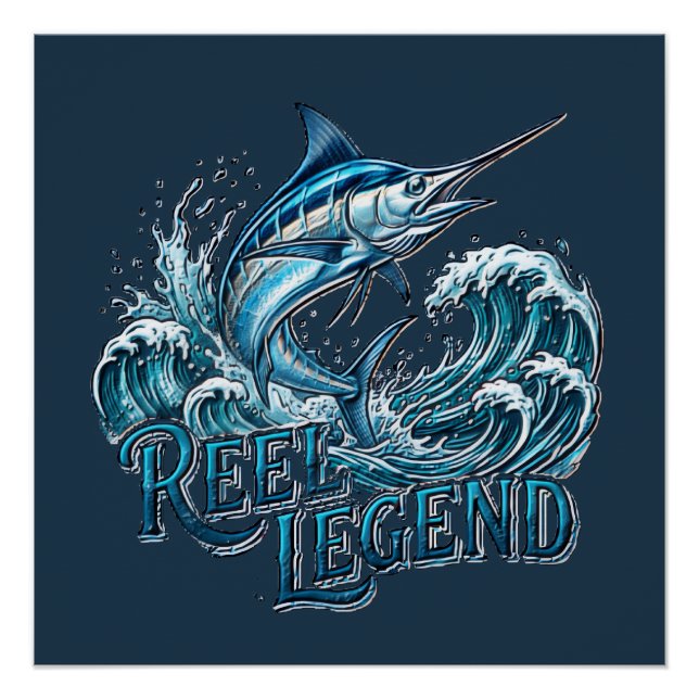 Reel Legend Marlin Ozean Angeldesign Poster (Vorderseite)