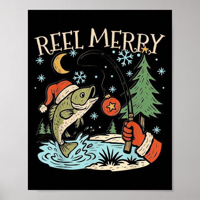 Reel Merry Christmas Fishing Funny Hook B Fi-shirt Poster (Vorne)