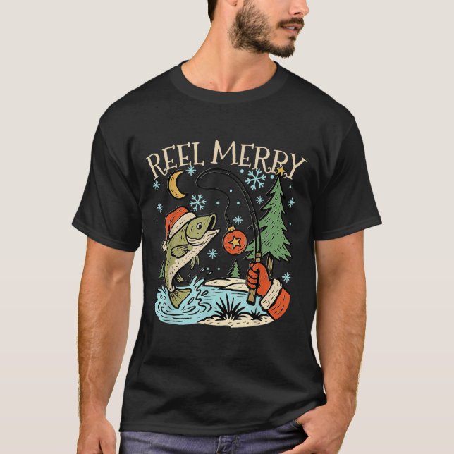 Reel Merry Christmas Fishing Funny Hook B Fi-shirt T-Shirt (Vorderseite)
