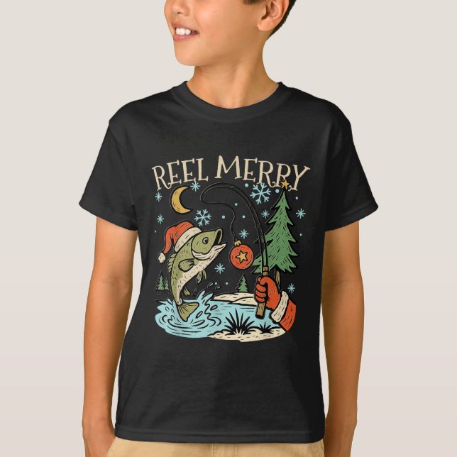 Reel Merry Christmas Fishing Funny Hook B Fi-shirt T-Shirt (Vorderseite)
