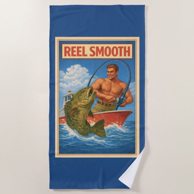 Reel Smooth Fisherman Retro Nautical Blue Fishing Strandtuch (Vorderseite)