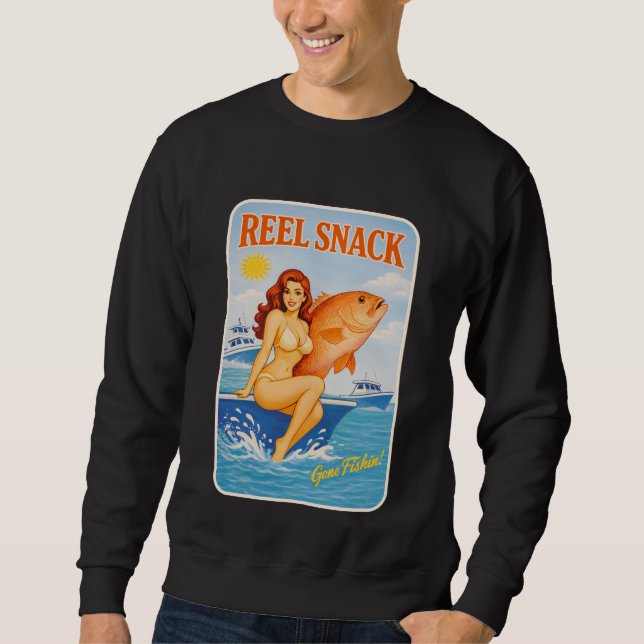 Reel Snack Funny Retro Pinup Snapper Fishing Boat Sweatshirt (Vorderseite)