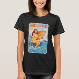 Reel Snack Funny Retro Pinup Snapper Fishing Boat T-Shirt