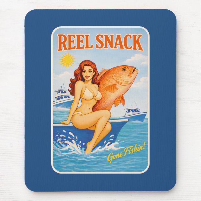 Reel Snack Retro Pin-Up Red Snapper Fishing Boater Mousepad (Vorne)