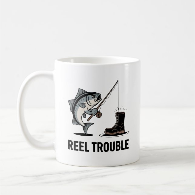 Reel Trouble Mug – Funny Fishing Gift for Anglers  Kaffeetasse (Links)
