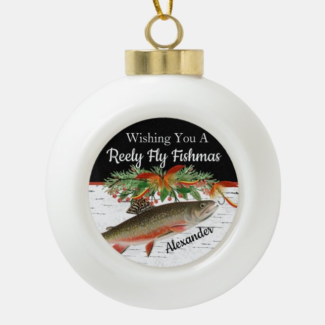 Reely Fishing Fishmas Fischen Weihnachtsherz Ornam Keramik Kugel-Ornament (Vorderseite)