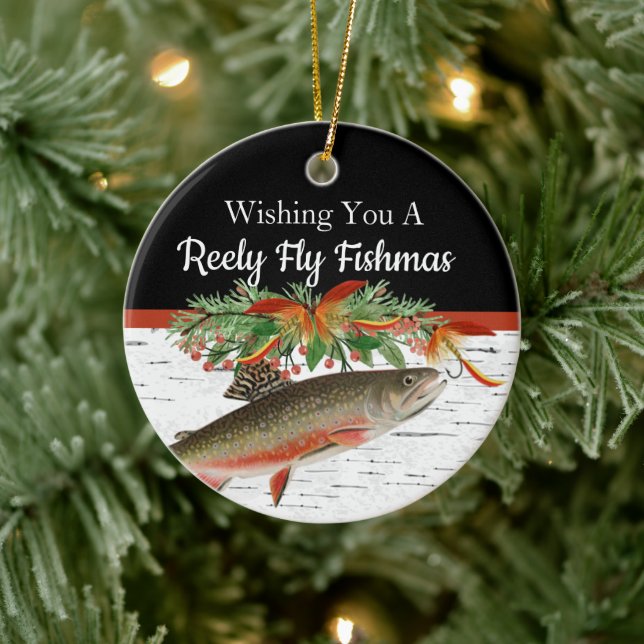 Reely Fishing Fishmas Fischen Weihnachtsherz Ornam Keramik Ornament (Baum)