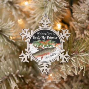 Reely Fishing Fishmas Fischen Weihnachtsherz Ornam Schneeflocken Zinn-Ornament