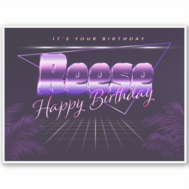 Reese Name Vorname lila retro Sticker Geburtstag (Vorderseite)