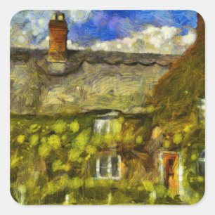 Reetgedecktes Cottage Van Gogh Quadratischer Aufkleber