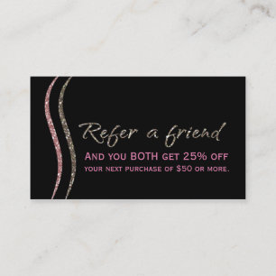 REFEN SIE EINE FREUNDE Black Glitzer Gold & Pink C Empfehlungskarte