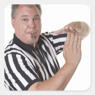 Referent mit Zeit heraus signalisieren und pfeifen Quadratischer Aufkleber