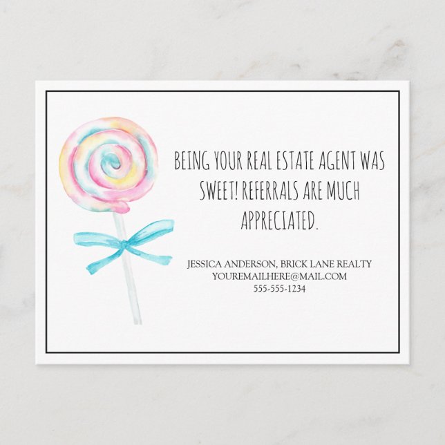 Referenzen zu Lollipop Real Anwesen Marketingst Postkarte (Vorderseite)