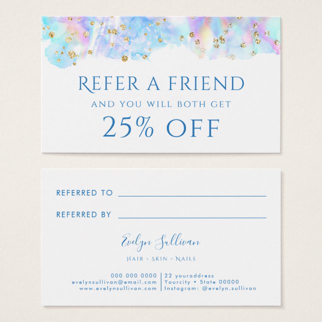 Referenzkarte für pastellblaue Aquarellfarben-Glit (Vorne & Hinten)