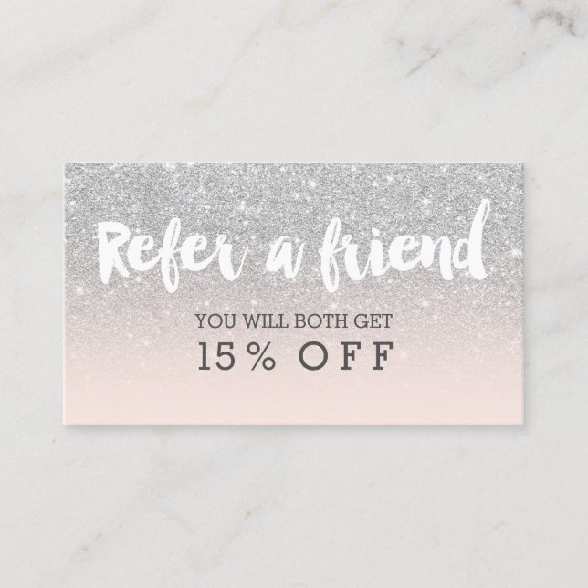 Referenzkarte Moderne Typografie blush silber Empfehlungskarte (Vorderseite)