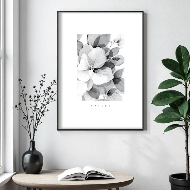 Refined Black White Overlapping Leaves & Flowers Poster (Refined Black & White Illustration of Overlapping Leaves and Flowers Posters.)