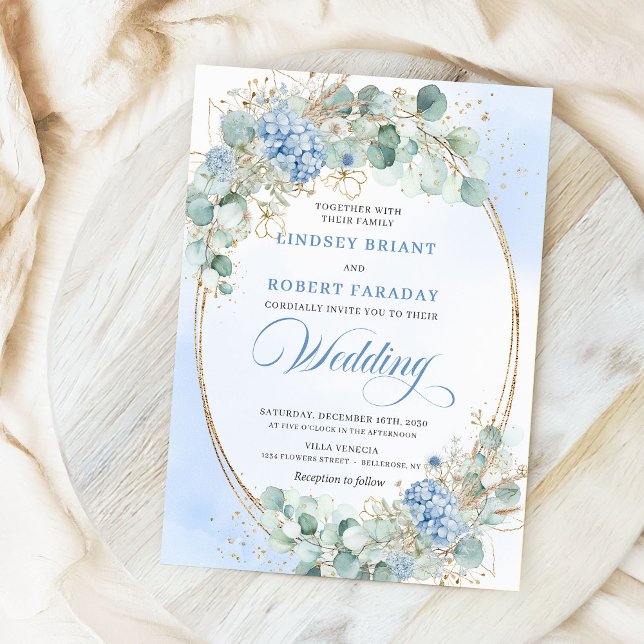 Refined Blue Floral Eucalyptus Wheat Wedding Invit Einladung (Refined Blue Floral Eucalyptus Wheat Wedding Invite)