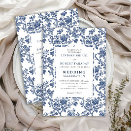 Refined Blue Floral Toile Classic Wedding Invite Einladung