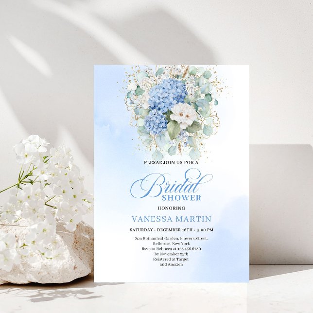Refined Blue Hydrangeas Bridal Shower Invitation Einladung (Refined Blue Hydrangeas Bridal Shower Invitation)