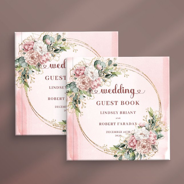 Refined Blush Pink Floral Greenery Wedding Guest  Gästebuch (Refined Blush Pink Floral Greenery Wedding Guest Book)