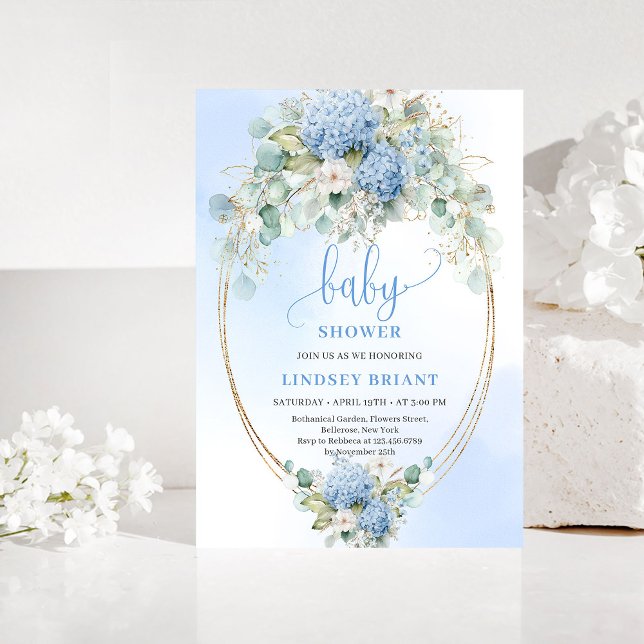 Refined Bohemian Blue Hydrangea Baby Shower Invite Einladung (Refined Bohemian Blue Hydrangea Baby Shower Invitation)