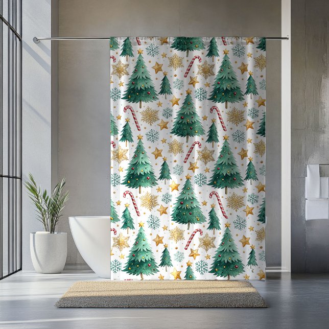 Refined Christmas trees watercolor shower accent Duschvorhang (Refined Christmas trees watercolor shower accent Shower Curtain)