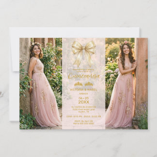 Refined Coquette Blush Pink Twins Quinceañera  Einladung