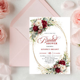 Refined Deep Red Floral Gold Bridal Shower Invite Einladung
