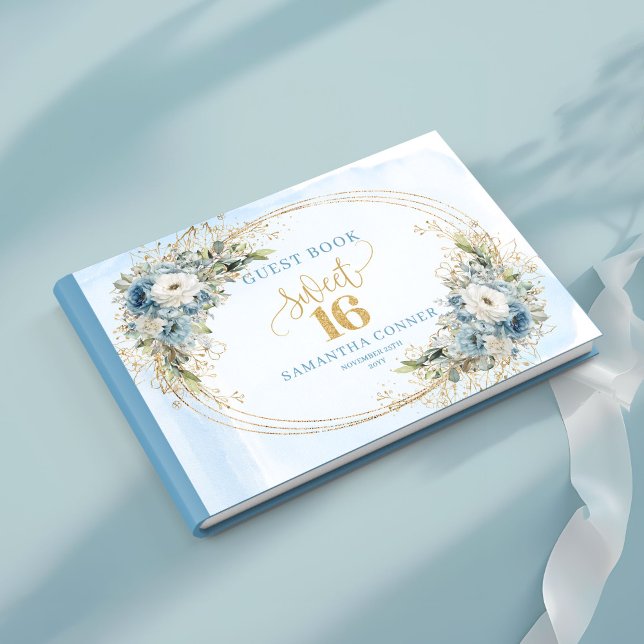 Refined Dusty Blue Greenery Sweet Sixteen Guest  Gästebuch (Refined Dusty Blue Greenery Sweet Sixteen Guest Book)