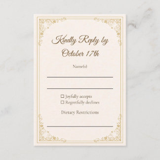 Refined Gold Frame Classic Wedding RSVP Card Karte