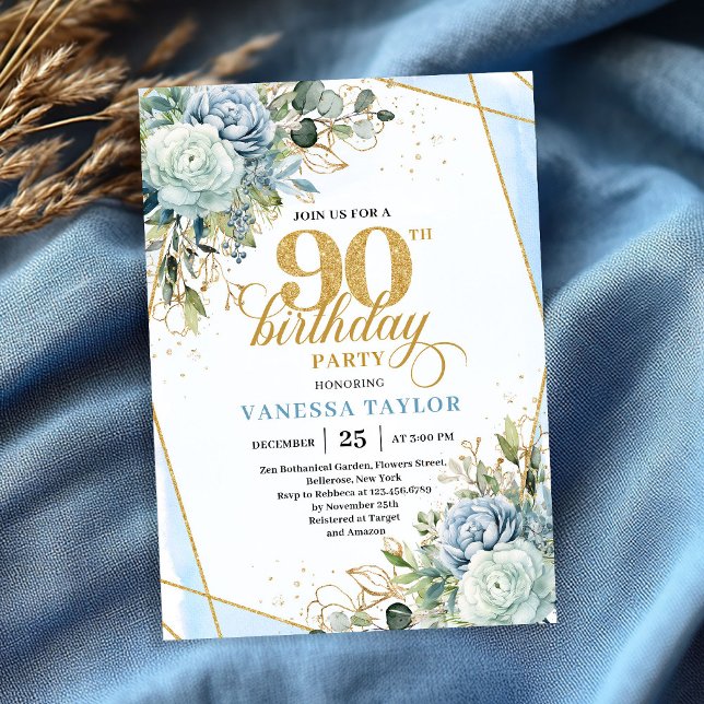 Refined gold frame style 90th birthday celebration einladung (Refined gold frame style 90th birthday celebration card)