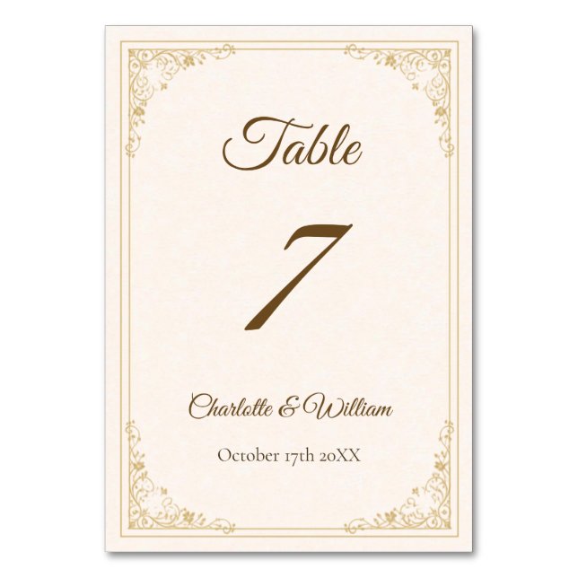 Refined Gold Frame Wedding Table Number Tischnummer (Vorderseite)