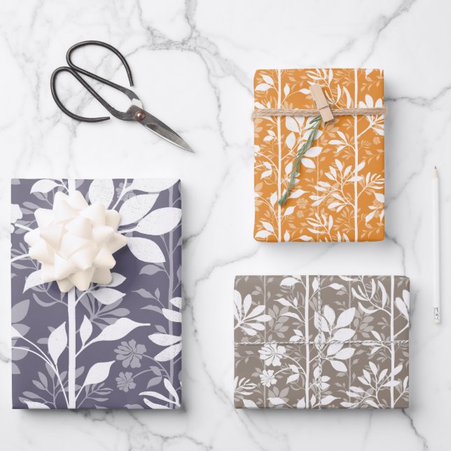Refined Modern Floral Climbing Vines Silhouette Geschenkpapier Set (Vorderseite)
