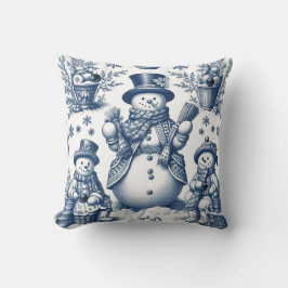 Refined Toile Blue Snowman Pattern Kissen