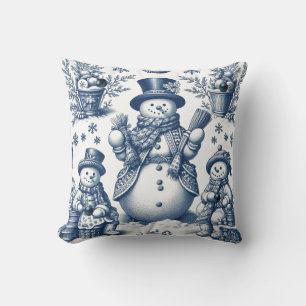 Refined Toile Blue Snowman Pattern Kissen